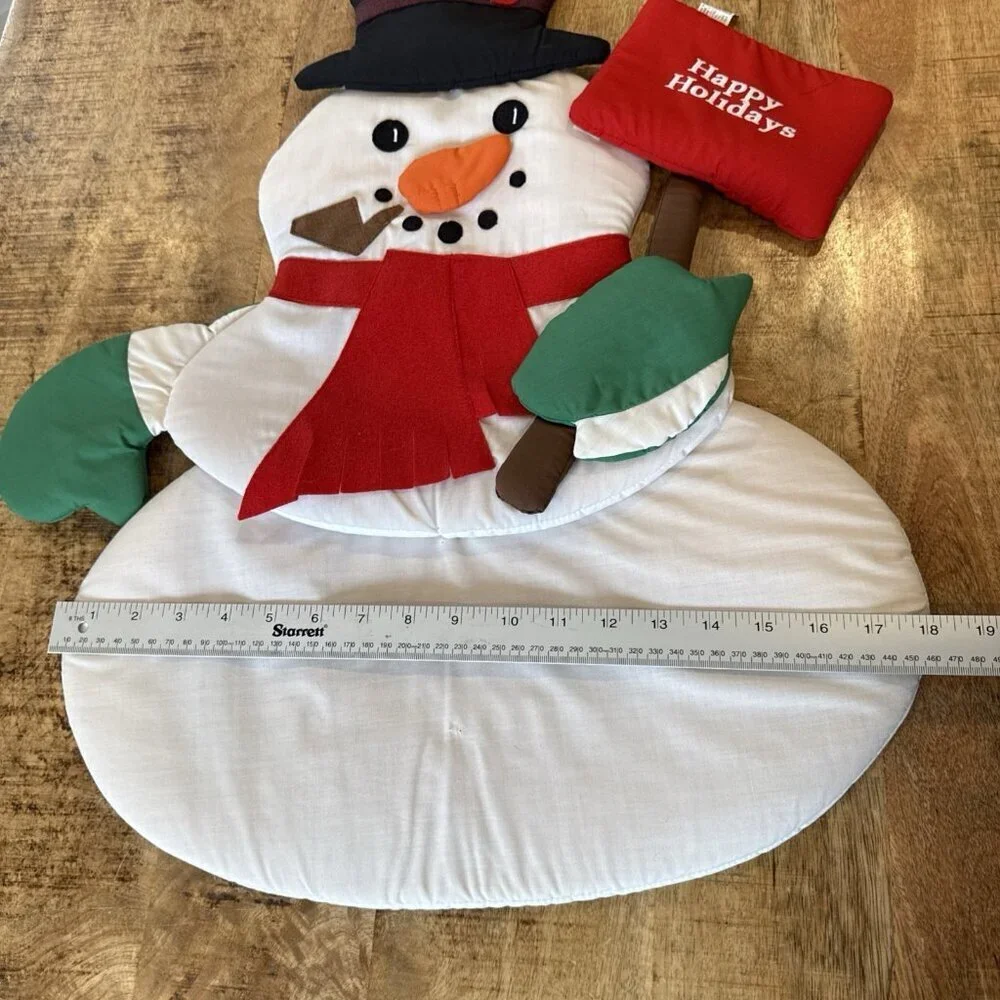 Vintage Cloth Wall Door Hanging Snowman Christmas Happy Holidays Lillian Vernon
